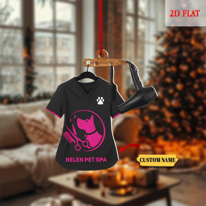 Custom Image And Text Pet Groomer Uniform Christmas 2D Flat Ornament, Pet Groomer Christmas Ornament, Uniform Groomer Gift, Dog Groomer Gift