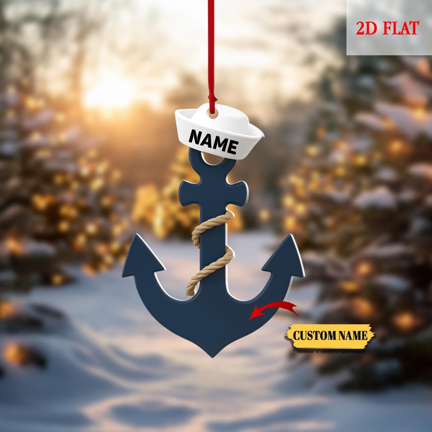 Personalized Sailor Anchor Ornament, Custom Acrylic Sailboat Ornament, Sailboat Lover Gift, Nautical Ornament, Sailor Gift Keepsake