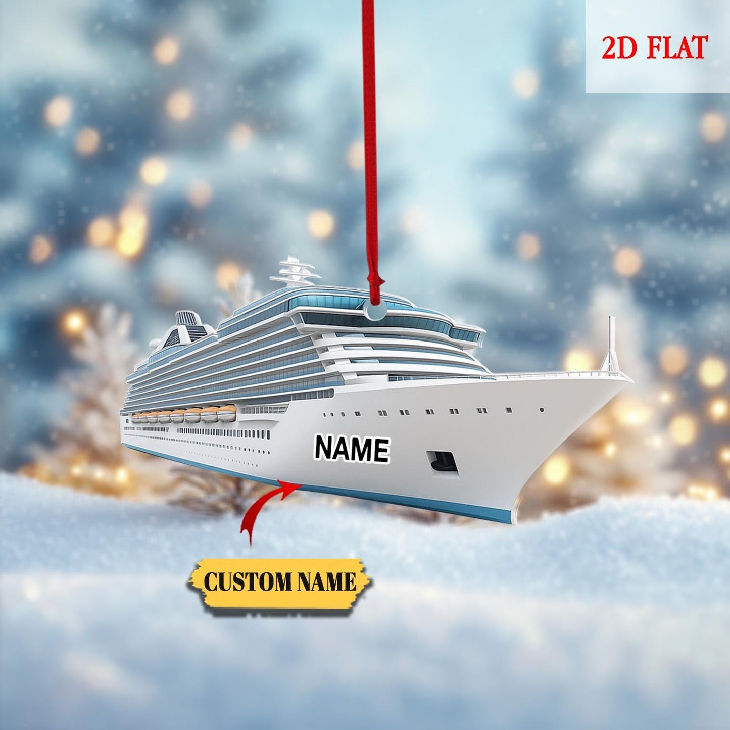 Custom Name Speed Boat Christmas 2D Flat Ornament, Speedboat Christmas Ornament, Cruising Travel Ornament Gift, Travel Christmas Ornament