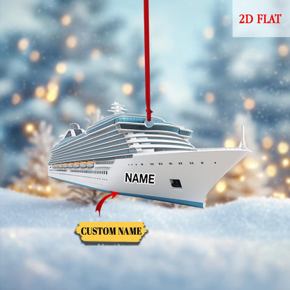 Custom Name Speed Boat Christmas 2D Flat Ornament, Speedboat Christmas Ornament, Cruising Travel Ornament Gift, Travel Christmas Ornament