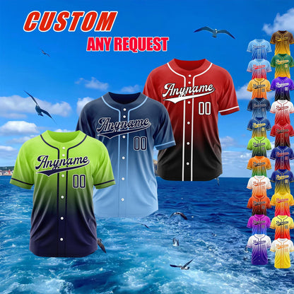 Gradient Custom Baseball Jersey, Personalized Team Name & Number Logo Shirt, Matching Sports Gift for  Adult Kid, Gradient Baseball Uniform