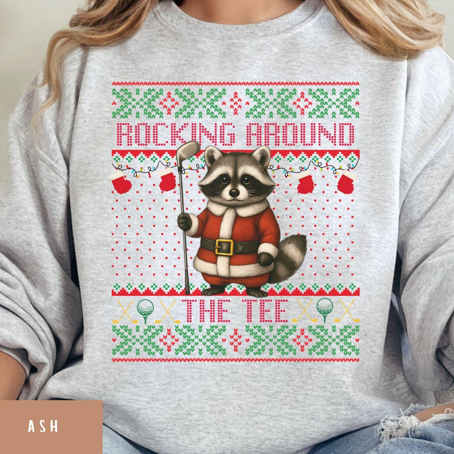 Rockin' Around the Christmas Tree Shirt Santa Claus Golfing Golf Ugly Sweater Funny Raccoon Shirt Funny Secret Santa Gift Ideas
