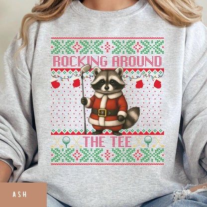 Rockin' Around the Christmas Tree Shirt Santa Claus Golfing Golf Ugly Sweater Funny Raccoon Shirt Funny Secret Santa Gift Ideas