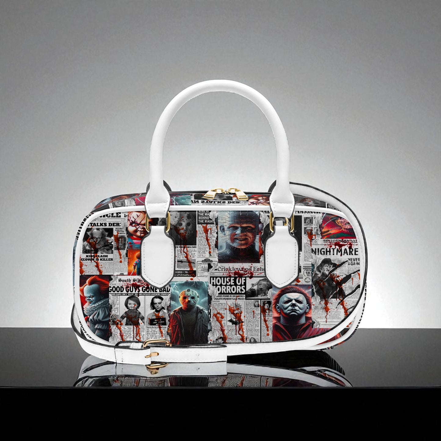 The Horror Gazette Small Handbag | Top Handle Bag | Custom Horror Lovers Handbag | Spooky Season Crossbody Bag | Mini Bag