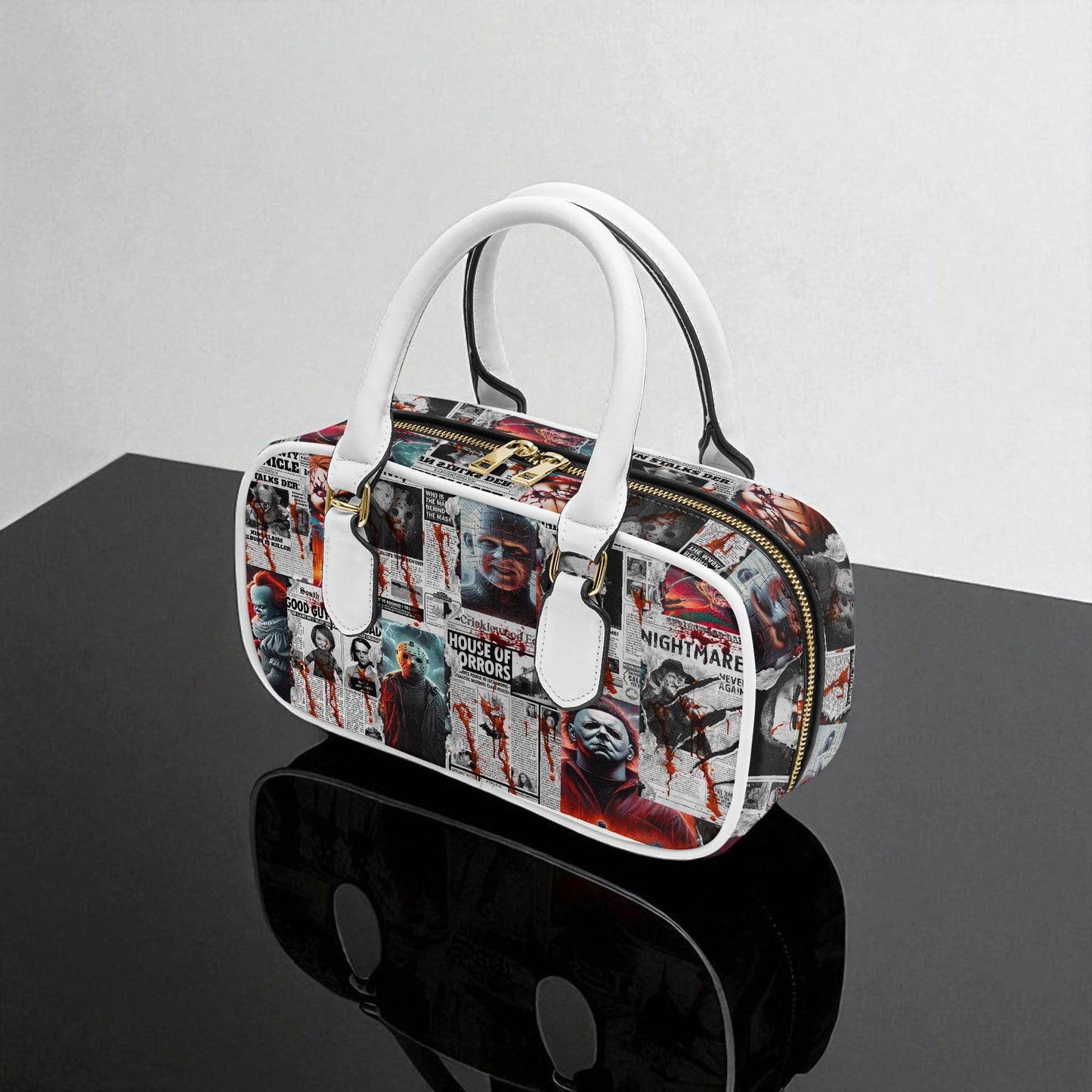 The Horror Gazette Small Handbag | Top Handle Bag | Custom Horror Lovers Handbag | Spooky Season Crossbody Bag | Mini Bag