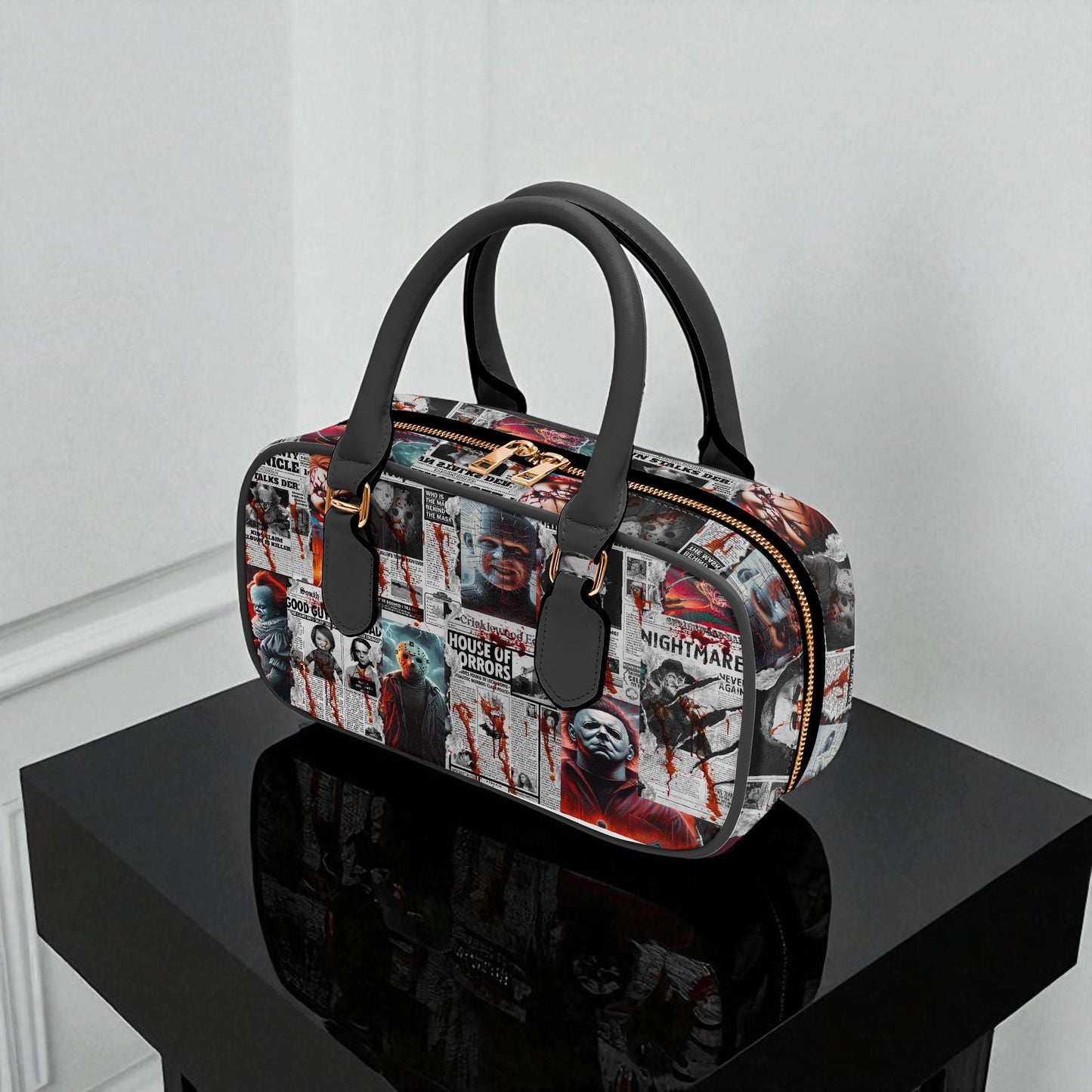 The Horror Gazette Small Handbag | Top Handle Bag | Custom Horror Lovers Handbag | Spooky Season Crossbody Bag | Mini Bag