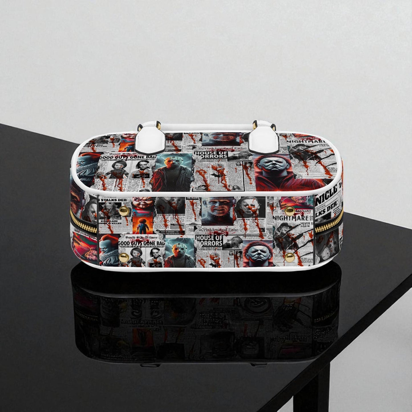 The Horror Gazette Small Handbag | Top Handle Bag | Custom Horror Lovers Handbag | Spooky Season Crossbody Bag | Mini Bag