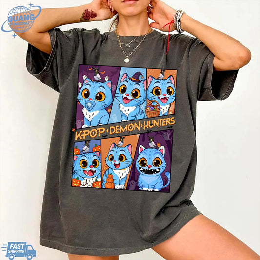 Kpop Demon Hunters Tiger Halloween Shirt, Merch Kpop Shirt, Hunters Tiger fan, Derpy Tiger And Bird Demon Hunter Tiger Tee,Cute Horror Tiger