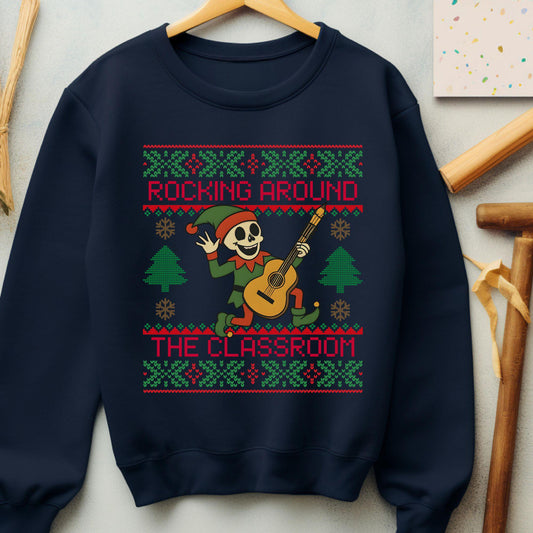 Rockin' around the Christmas Tree Shirt Ugly Christmas For Teacher Dancing Skeleton Sweatshirt Funny Christmas