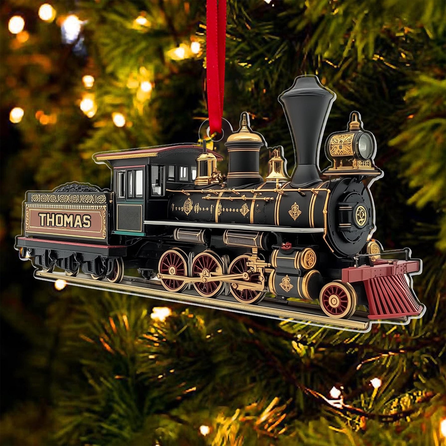 Custom Name Train 2D Flat Ornament,  Personalized Locomotive Christmas Ornament, Railway Ornament, Train Holiday Ornament, Railroader Gift
