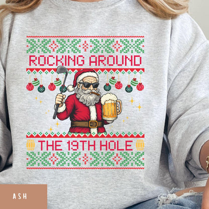 Rockin' Around the Christmas Tree Shirt Santa Claus Golfing Golf Ugly Sweater Funny Secret Santa Gift Ideas