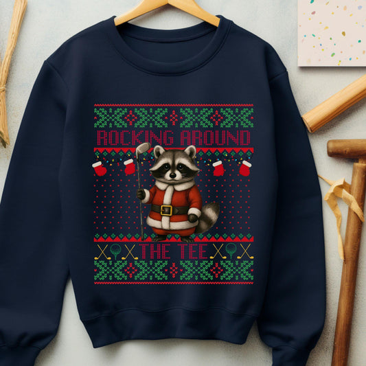 Rockin' Around the Christmas Tree Shirt Santa Claus Golfing Golf Ugly Sweater Funny Raccoon Shirt Funny Secret Santa Gift Ideas