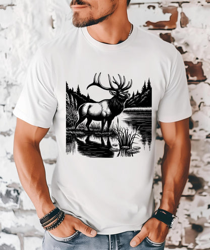 Elk Graphic Tee: Men's Hunting Shirt - Comfort Colors 1717