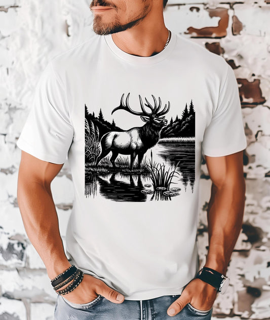 Elk Graphic Tee: Men's Hunting Shirt - Comfort Colors 1717