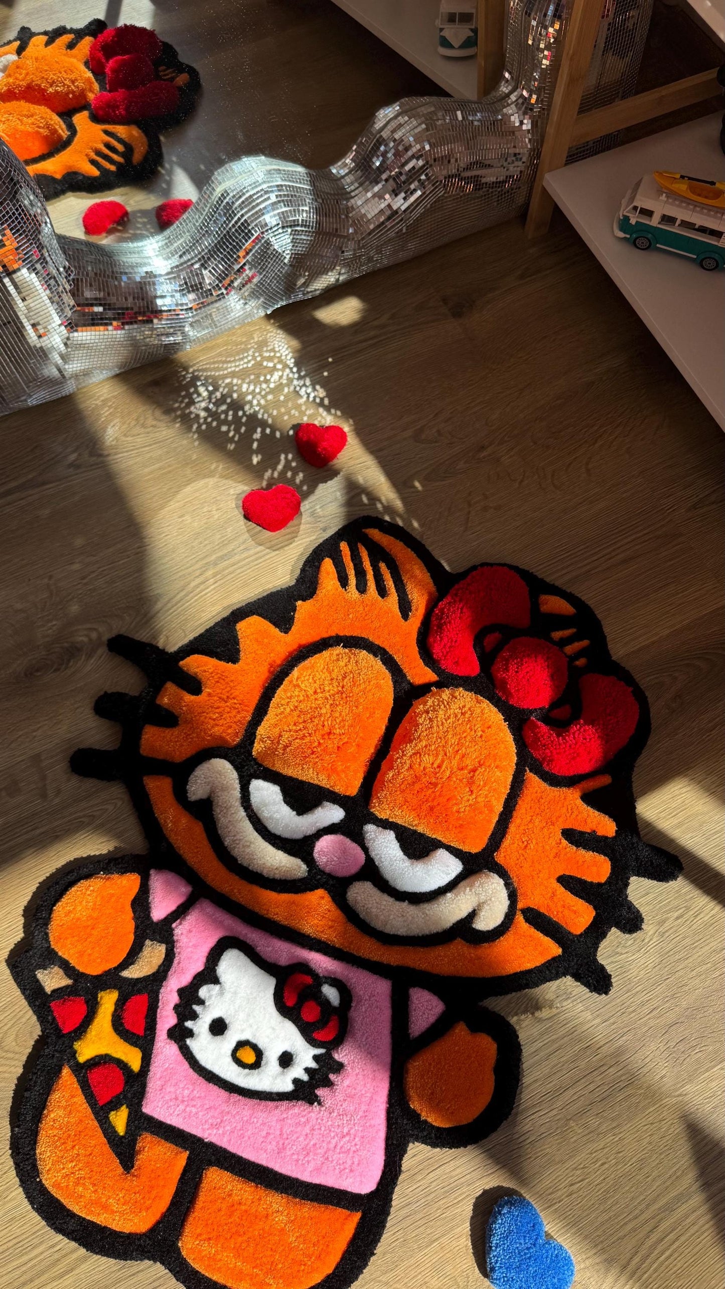 Angel Garfield Tufted Rug – Funny Puffy Cartoon Carpet, Handmade Fluffy Rug, Meme Decor for Bedroom or Living Room, Cute Gift for Fans