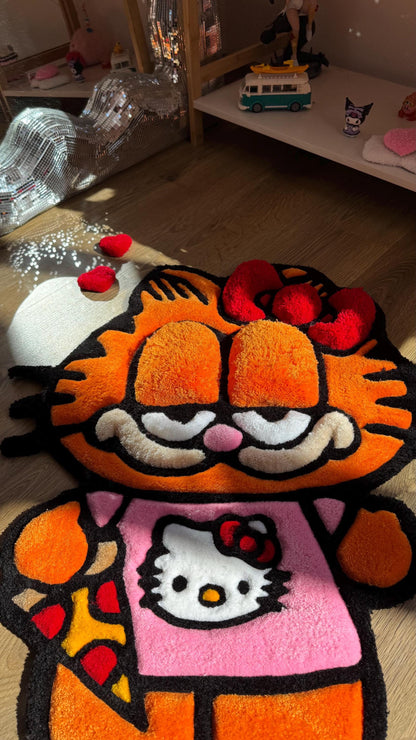 Angel Garfield Tufted Rug – Funny Puffy Cartoon Carpet, Handmade Fluffy Rug, Meme Decor for Bedroom or Living Room, Cute Gift for Fans