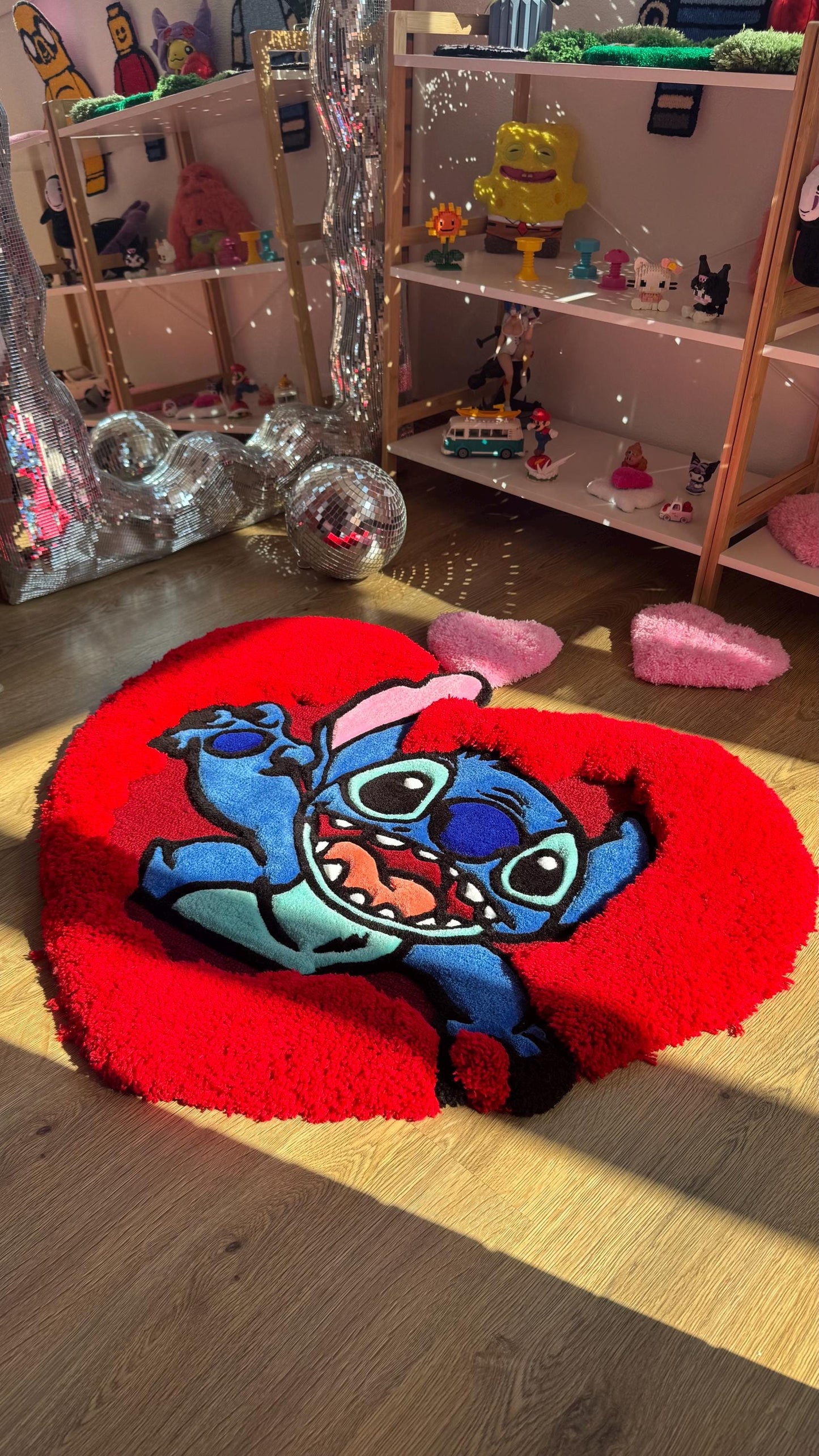 Puffy Heart Tufted Rug – Custom Handmade Cartoon Carpet, Love Cute Decor, Puffy Soft Rug for Anime Room Aesthetic or Gift | 2.7ft