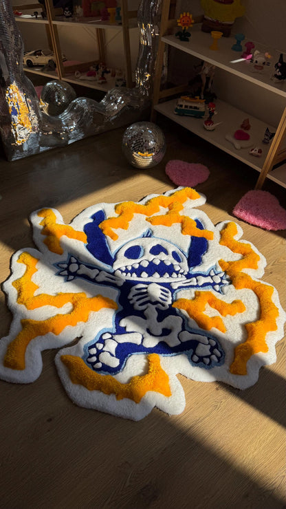 Skeleton Handmade Puffy Tufted Rug – Custom Handmade 3D Carpet, Fluffy Kawaii Goth Decor, Creepy-Cute Rug for Bedroom size 3 x 3 ft