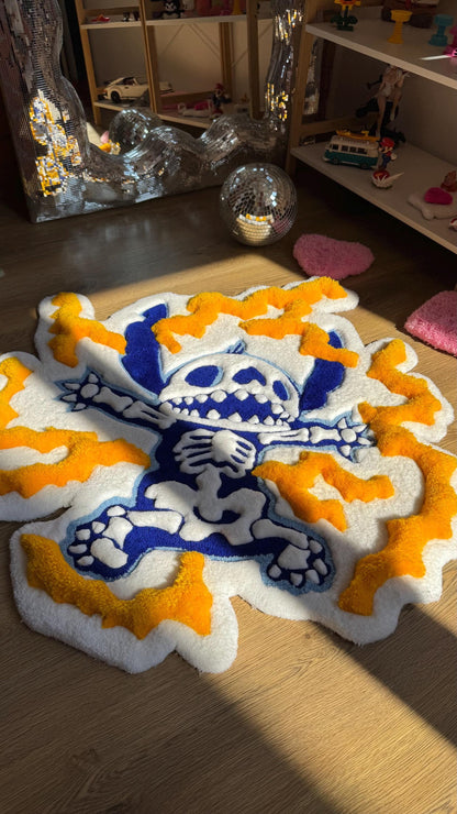 Skeleton Handmade Puffy Tufted Rug – Custom Handmade 3D Carpet, Fluffy Kawaii Goth Decor, Creepy-Cute Rug for Bedroom size 3 x 3 ft