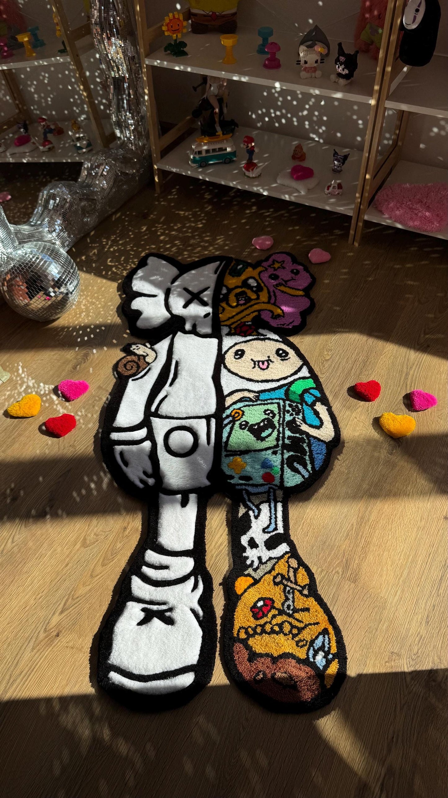 4 FT Half Skeleton Cartoon Tufted Rug – Custom Handmade 3D Carpet, Fluffy Kawaii Goth Decor, Creepy-Cute Rug for Bedroom