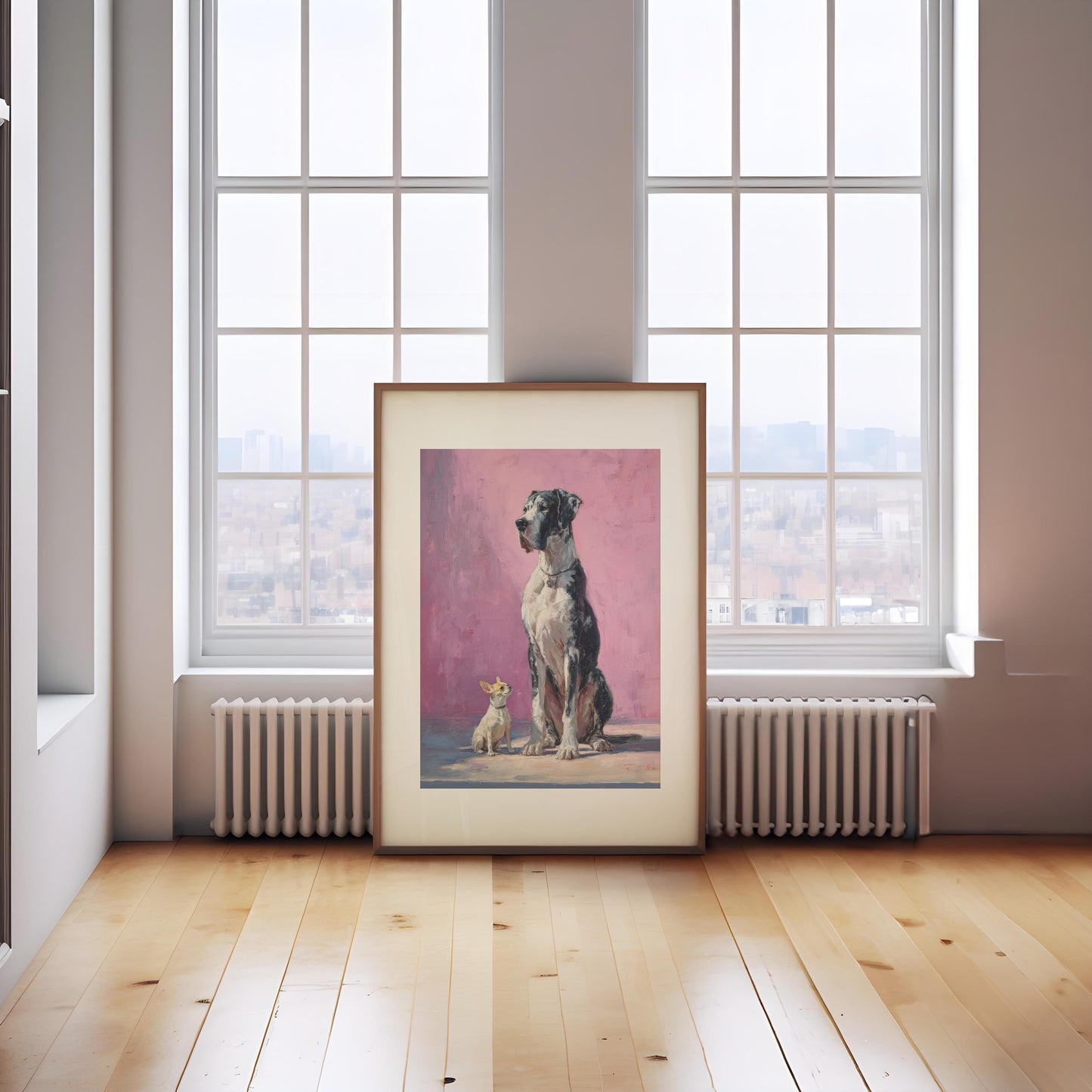 Great Dane and Chihuahua Dog Friends Fine Art Print | Cute Quirky Whimsical | Cocktail Art | Bar Cart Decor | Trendy Home Wall Art Gift