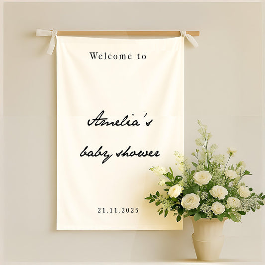 Personalized Baby Shower Welcome Sign – Custom Name & Date Banner, Elegant Party Decoration, Baby Celebration Backdrop, Event Welcome Decor