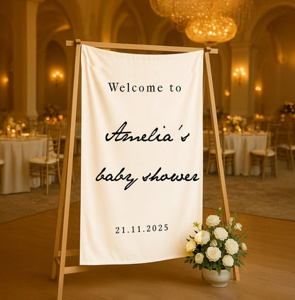 Personalized Baby Shower Welcome Sign – Custom Name & Date Banner, Elegant Party Decoration, Baby Celebration Backdrop, Event Welcome Decor