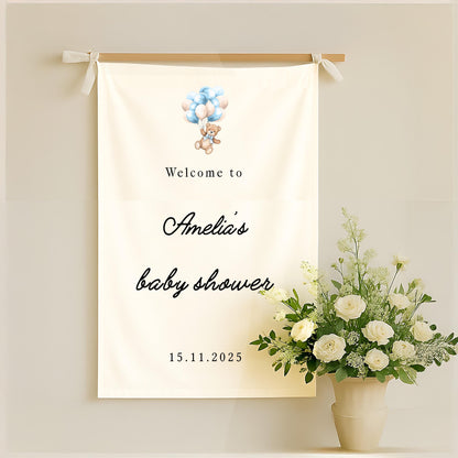 Linen Baby Shower Welcome Sign – Personalized Banner with Name & Date, Custom Rustic Party Decoration, Neutral Baby Shower Linen Backdrop