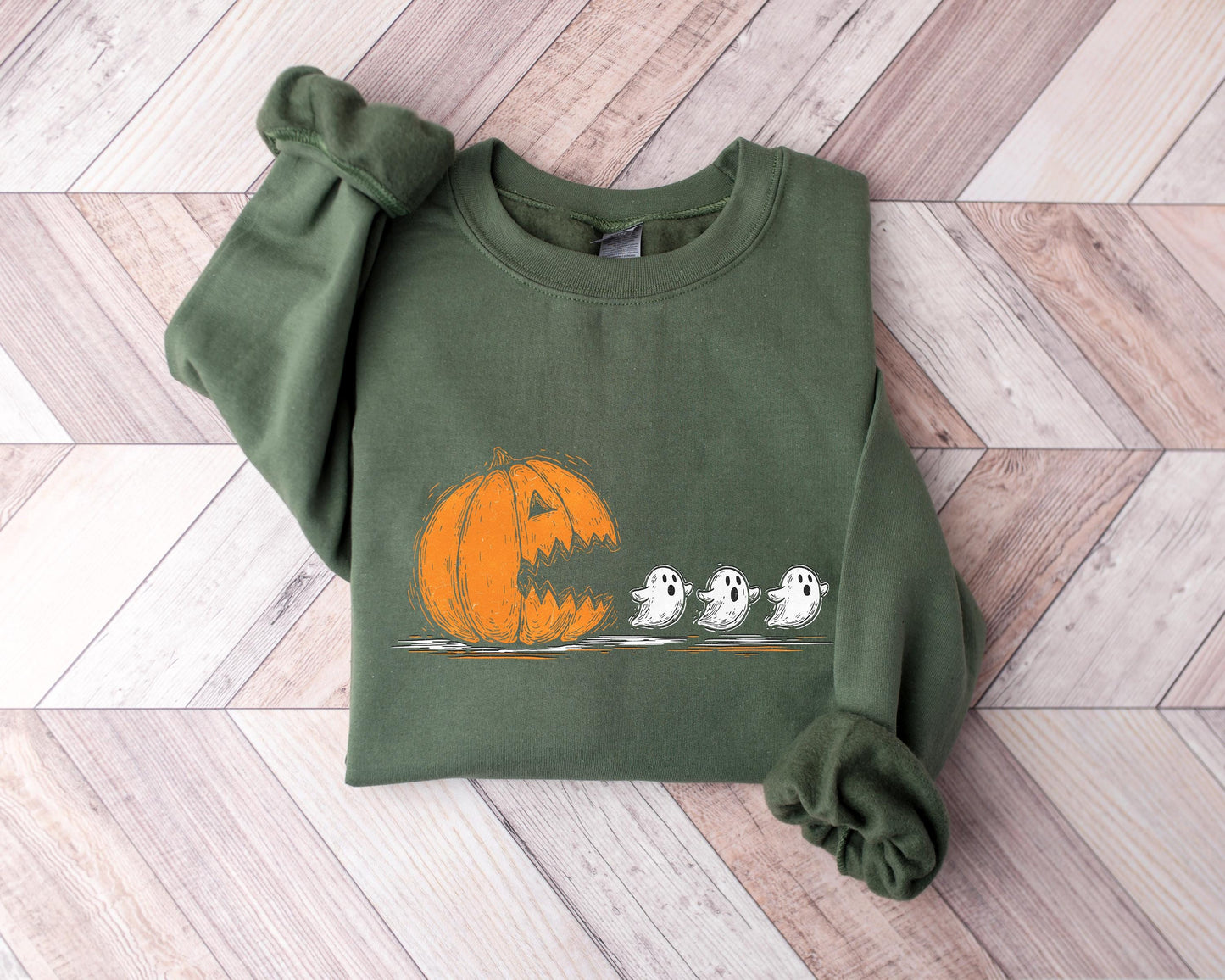 Halloween Pumpkin Eat Ghost Shirt, Funny Halloween Shirt, Halloween Gamer Gift, Halloween Party Tee, Pumpkin Pac Man Shirt, Spooky Ghost Tee