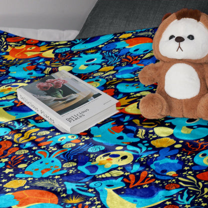 Magikarp and Squirtle Fleece Blanket, Cozy Throw Blanket with Water Type Pattern, Soft Cotton Blanket Gift, Magikarp Blanket Christmas Gift