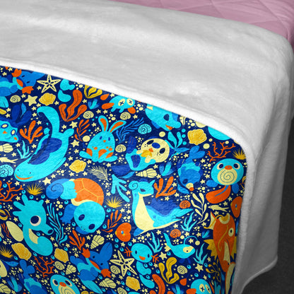 Magikarp and Squirtle Fleece Blanket, Cozy Throw Blanket with Water Type Pattern, Soft Cotton Blanket Gift, Magikarp Blanket Christmas Gift