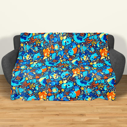 Magikarp and Squirtle Fleece Blanket, Cozy Throw Blanket with Water Type Pattern, Soft Cotton Blanket Gift, Magikarp Blanket Christmas Gift