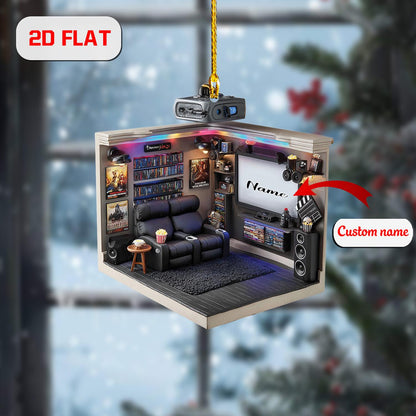 Personalized Home Theater Ornament, Custom Name Movie Room Decor, Film Lover Gift, Cinema Room Ornament, Christmas Tree Decoration
