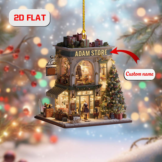 Personalized Storefront Ornament, Custom Shop Name Christmas Decoration, Small Business Gift, Holiday Store Ornament for Tree