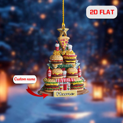 Personalized Fast Food Christmas Ornament, Custom Name Burger Pizza Fries Tree, Funny Holiday Decor, Gift for Food Lovers