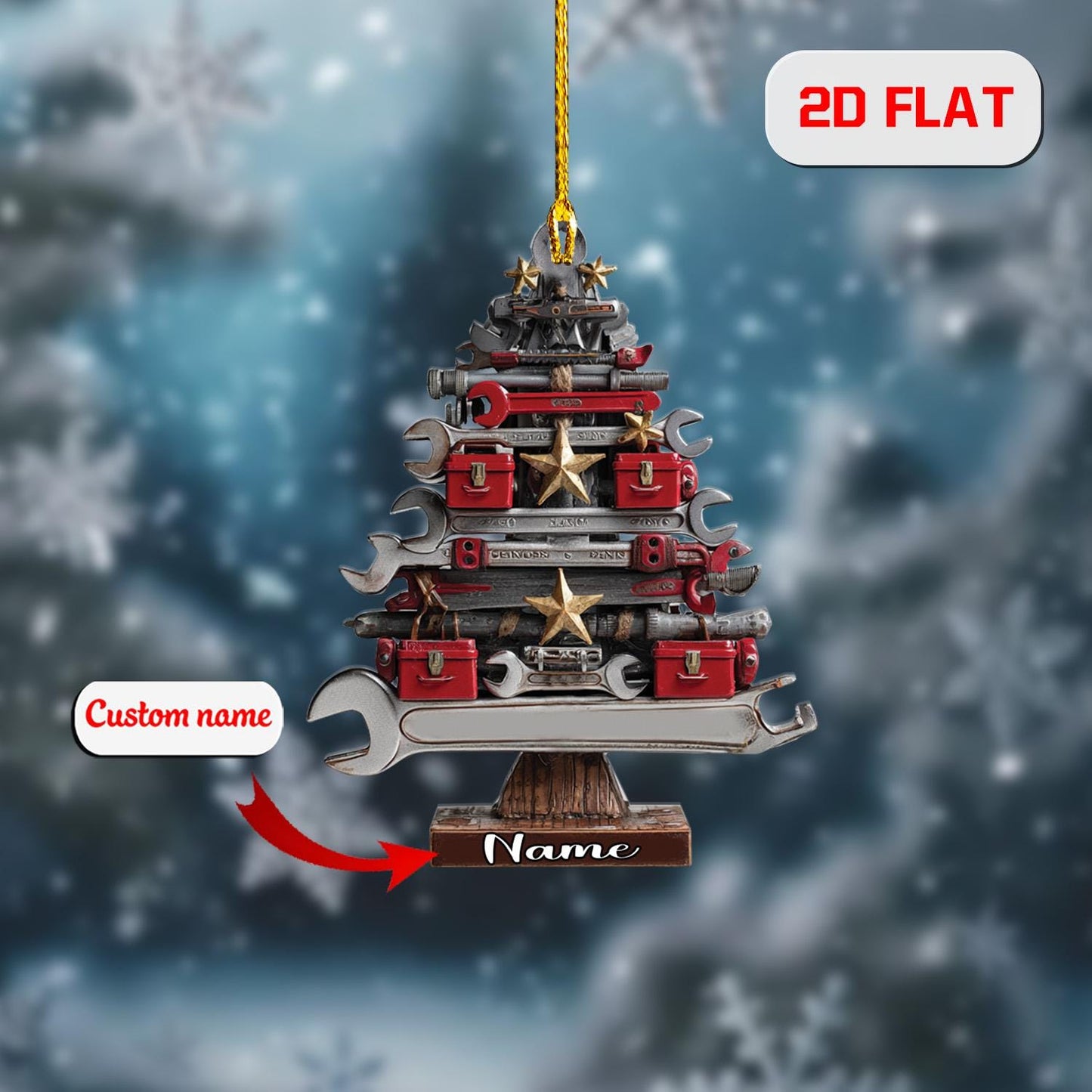 Personalized Mechanic Christmas Ornament, Custom Name Tool Tree with Wrenches and Toolboxes, Holiday Gift for Car Repair Lovers