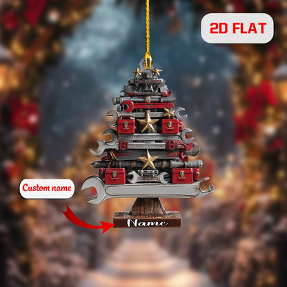 Personalized Mechanic Christmas Ornament, Custom Name Tool Tree with Wrenches and Toolboxes, Holiday Gift for Car Repair Lovers