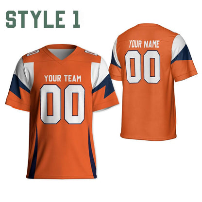 Personalized Name & Number Free Style Sports, Custom Team Broncos Football Jersey orange and white jersey, Jersey Gift for Him