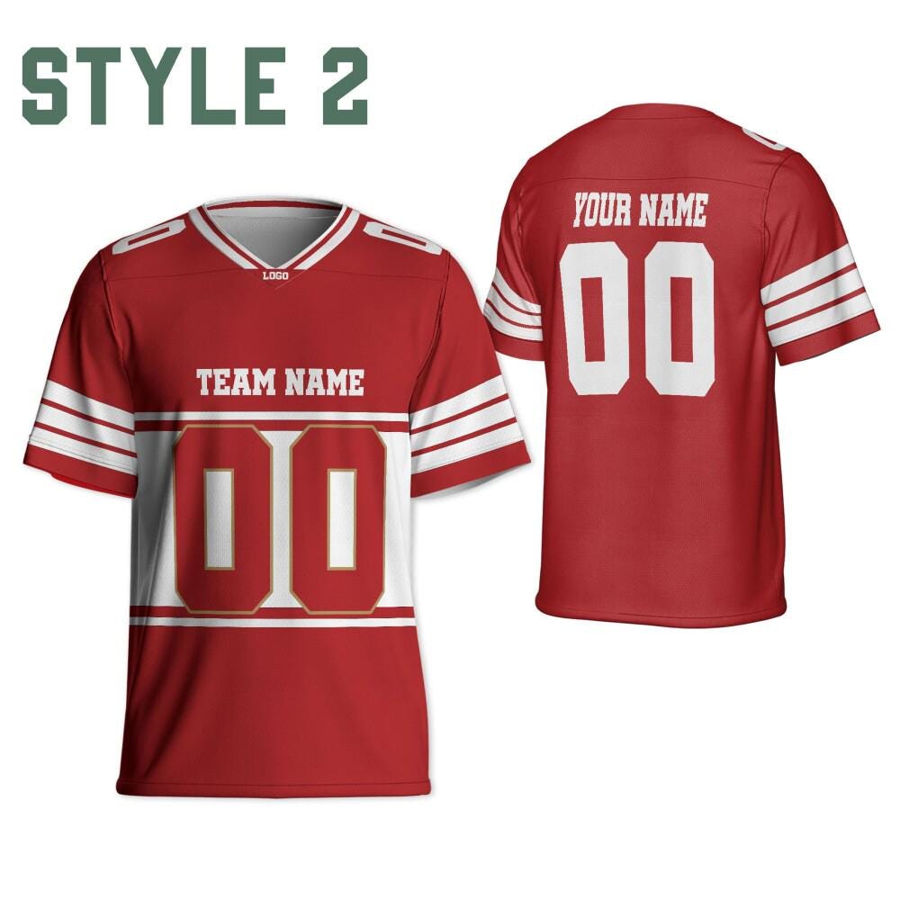 Personalized Team 49er Football Jersey red and gold jersey, Custom Name & Number Jersey Free Style , Game Day Outfit For Football Fan