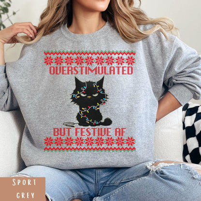 Ugly Christmas Secret Santa Gift Ideas Funny Cat Shirt Mental Health Shirt Cat lover sweatshirt Cat Dad Christmas