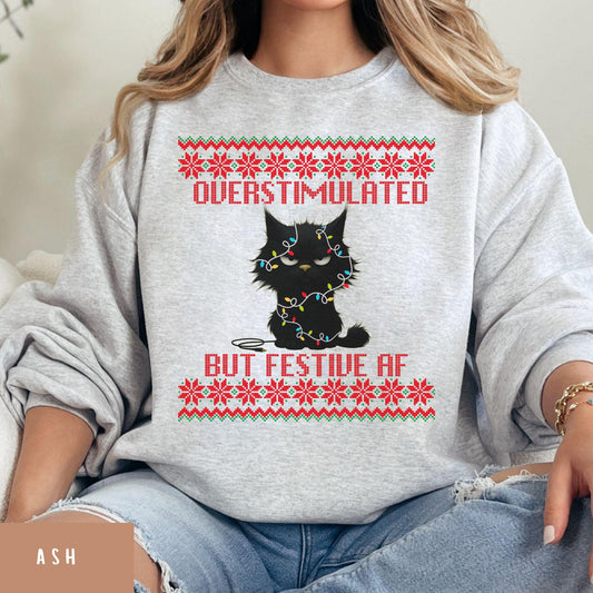 Ugly Christmas Secret Santa Gift Ideas Funny Cat Shirt Mental Health Shirt Cat lover sweatshirt Cat Dad Christmas