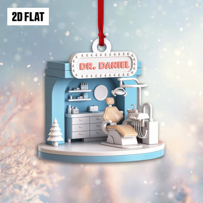 Personalized Dental 2D Flat Ornament, Custom Dentist Name Ornament, Dental Assistant Christmas Decor, Dentist Ornament Gift