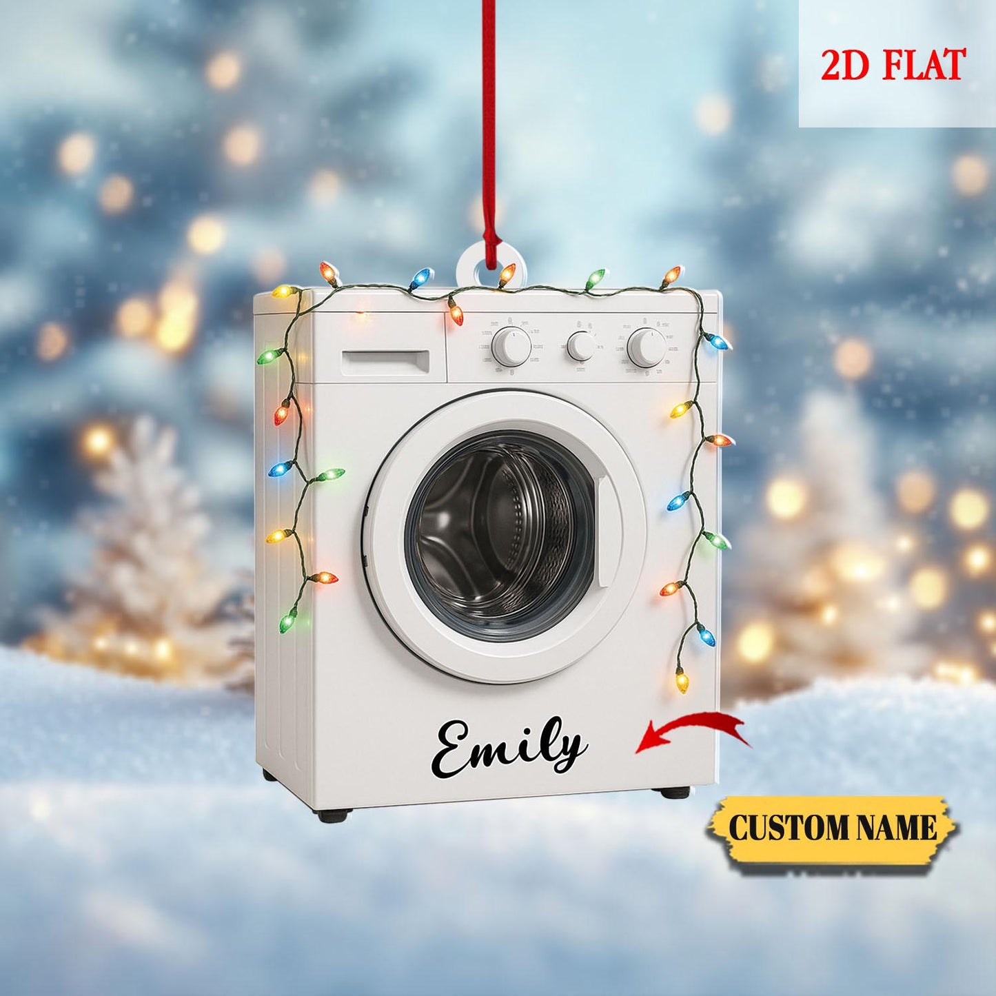 Personalized Washing Machine 2D Flat Ornament, Laundry Machine Christmas Ornament, Laundry Room Hanging Ornament, Laundry Room Decor