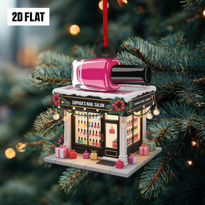 Personalized Nail Salon 2D Flat Ornament, Custom Name Christmas Decoration, Nail Spa Ornament, Beauty Salon Gift for Girls