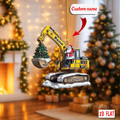 Personalized Excavator Christmas Ornament 2D Flat Acrylic, Custom Construction Santa Tree Decoration, Unique Holiday Gift for Worker 2025