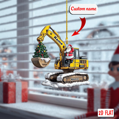 Personalized Excavator Christmas Ornament 2D Flat Acrylic, Custom Construction Santa Tree Decoration, Unique Holiday Gift for Worker 2025