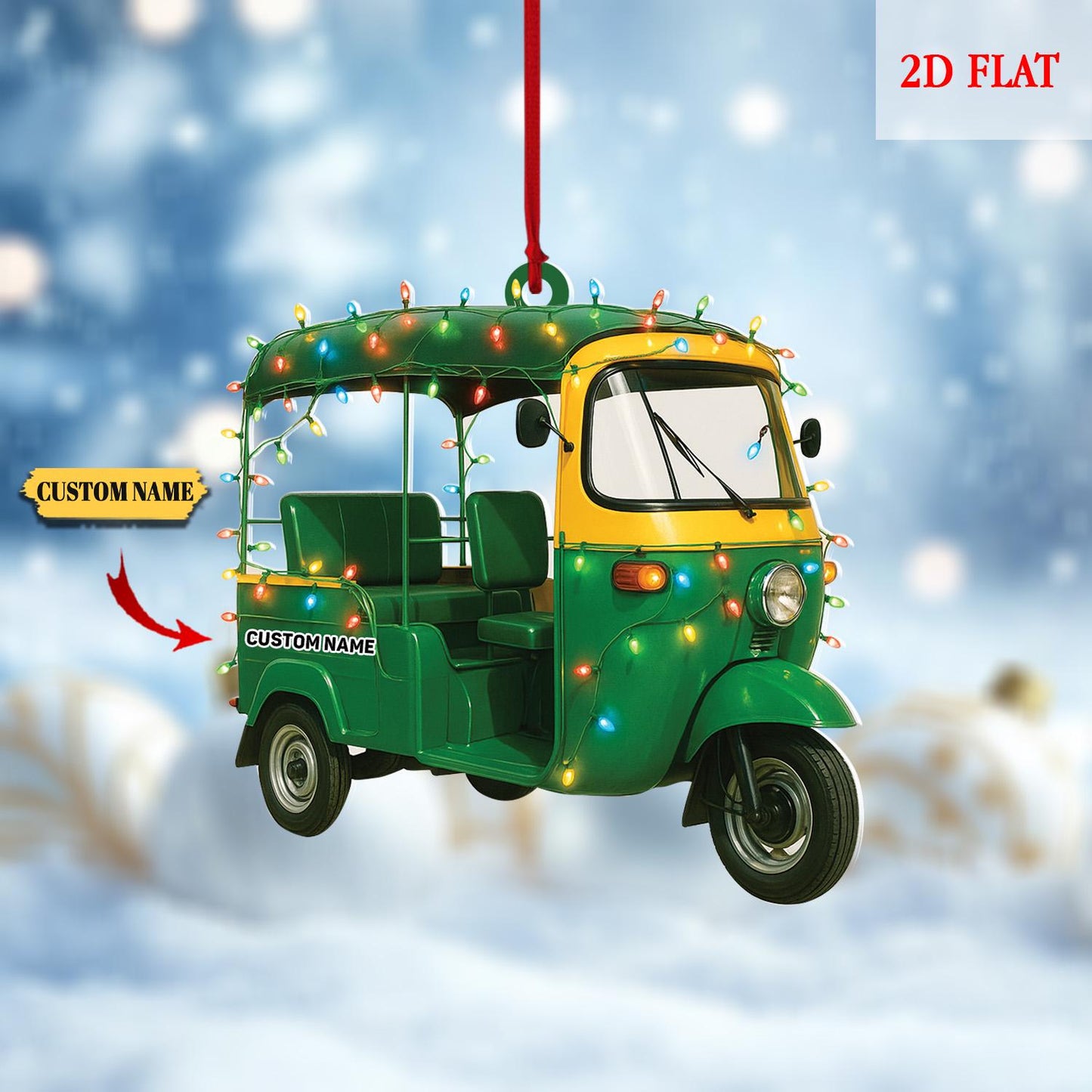 Custom Scooter Auto Rickshaw Truck 2D Flat Ornaments, Rickshaw Scooter Xmas Ornament, Motorcycles Lovers Xmas Ornaments, Drives Hanging