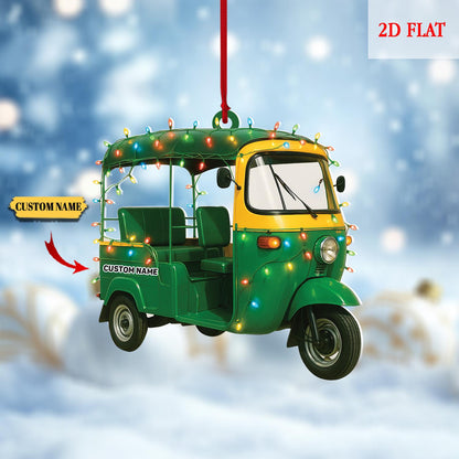 Custom Scooter Auto Rickshaw Truck 2D Flat Ornaments, Rickshaw Scooter Xmas Ornament, Motorcycles Lovers Xmas Ornaments, Drives Hanging
