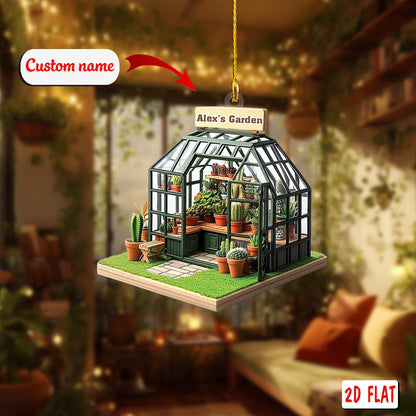 Personalized Greenhouse Ornament 2D Flat – Custom Name Garden Acrylic Decor, Plant Lover Christmas Gift, Greenhouse Holiday Ornament 2025
