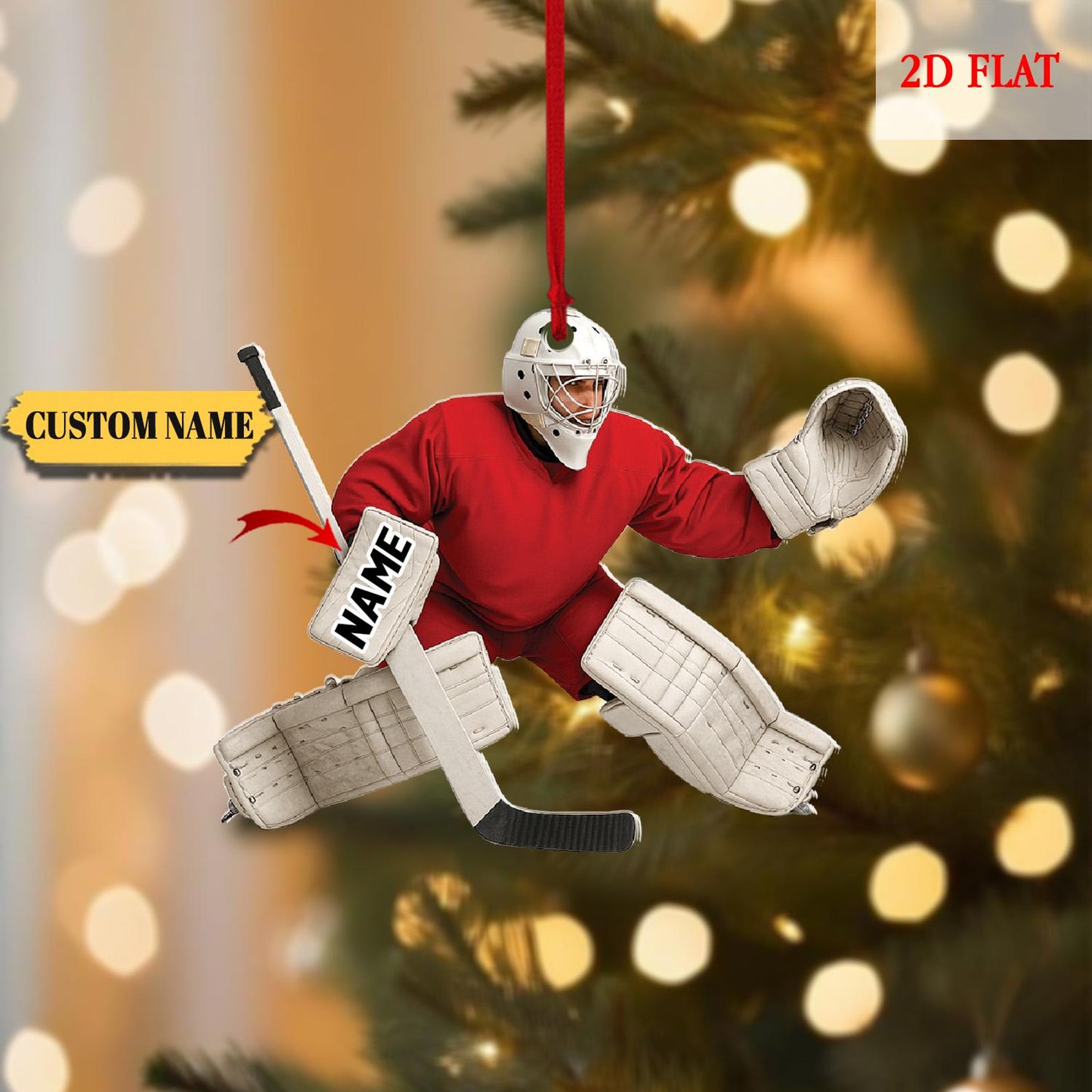 Personalized Hockey 2D Flat Ornament, Custom Name Hockey Players Ornament, Acrylic Ornament, Ice Hockey Keepsake, Hockey Christmas Ornament